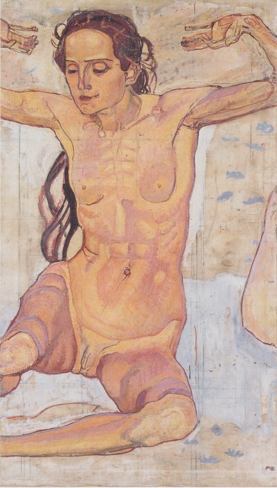Seated Female Nude with Raised Arms by Ferdinand Hodler